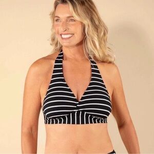 Lands' End Black and White Striped Halter Bikini Top - V Neck